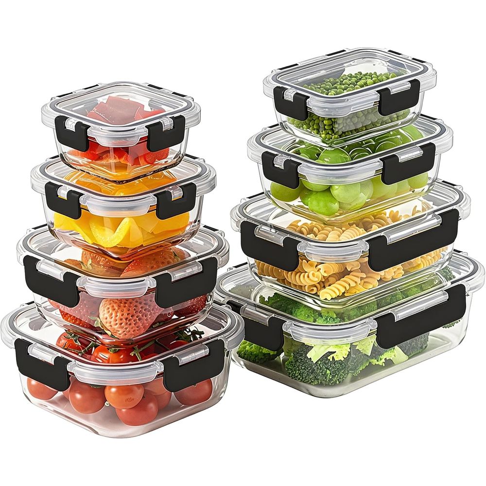 Food Storage Set Glass - Conjunto de 8 Peças de Armazenamento