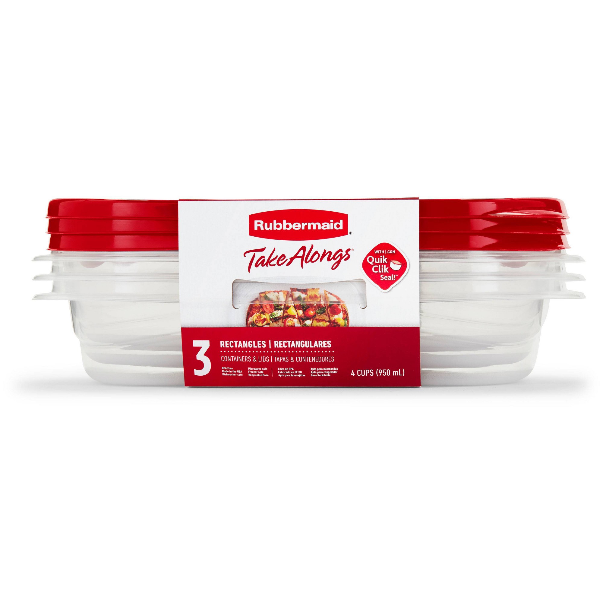 Food Storage Prep Containers - Conjunto de 3 Recipientes Retangulares Vermelhos