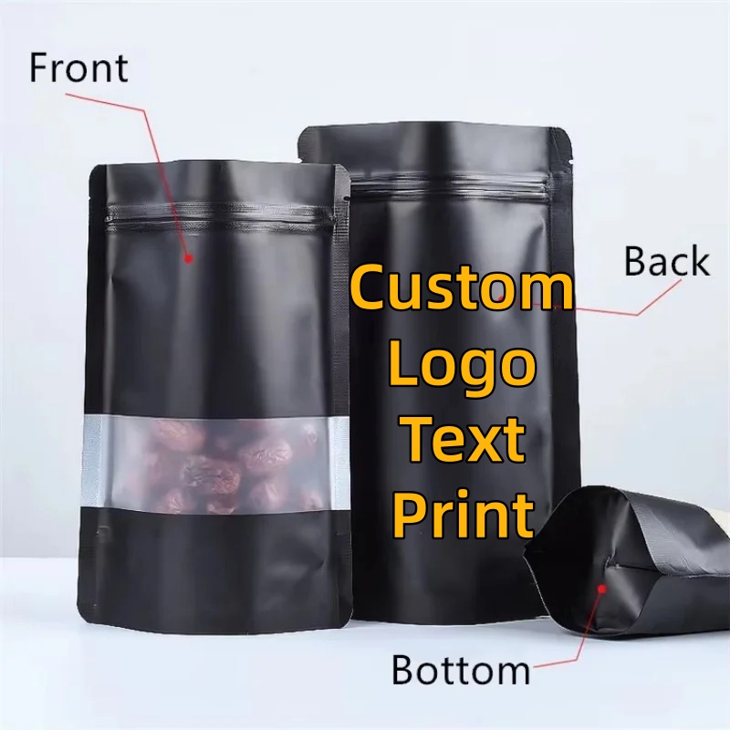 Food Storage Ziploc Bags - 100 pçs stand-up preto fosco folha