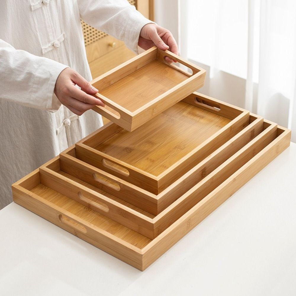 Food Storage Handling - Bandeja Decorativa Retangular de Bambu com
